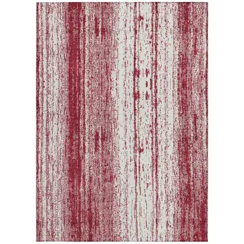5' X 8' Merlot And Ivory Striped Washable Indoor Outdoor Area Rug