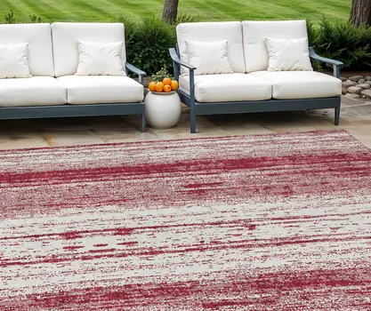 9' X 12' Merlot And Ivory Striped Washable Indoor Outdoor Area Rug