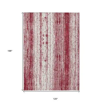 10' X 14' Merlot And Ivory Striped Washable Indoor Outdoor Area Rug