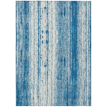 3' X 5' Navy Blue And Ivory Striped Washable Indoor Outdoor Area Rug