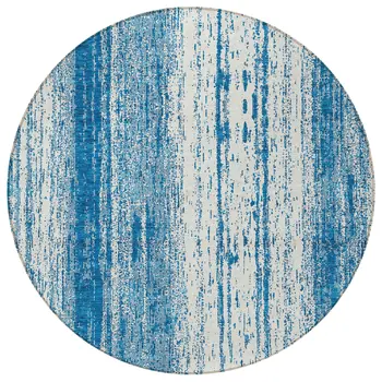 8' Navy Blue And Ivory Round Striped Washable Indoor Outdoor Area Rug