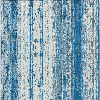 9' X 12' Navy Blue And Ivory Striped Washable Indoor Outdoor Area Rug