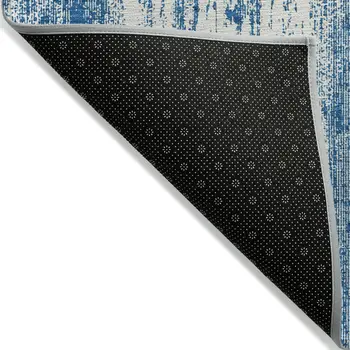 9' X 12' Navy Blue And Ivory Striped Washable Indoor Outdoor Area Rug