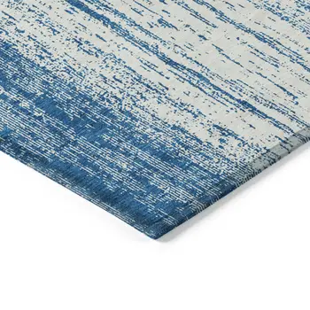9' X 12' Navy Blue And Ivory Striped Washable Indoor Outdoor Area Rug