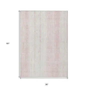 3' X 5' Pink And Ivory Striped Washable Indoor Outdoor Area Rug