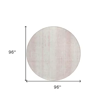 8' Pink And Ivory Round Striped Washable Indoor Outdoor Area Rug