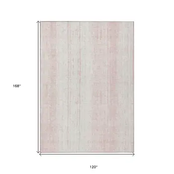 10' X 14' Pink And Ivory Striped Washable Indoor Outdoor Area Rug