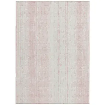 10' X 14' Pink And Ivory Striped Washable Indoor Outdoor Area Rug