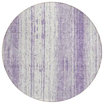 8' Purple And Ivory Round Striped Washable Indoor Outdoor Area Rug
