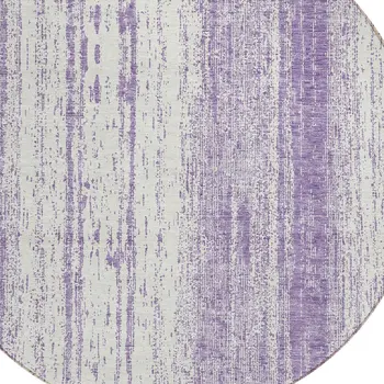 8' Purple And Ivory Round Striped Washable Indoor Outdoor Area Rug