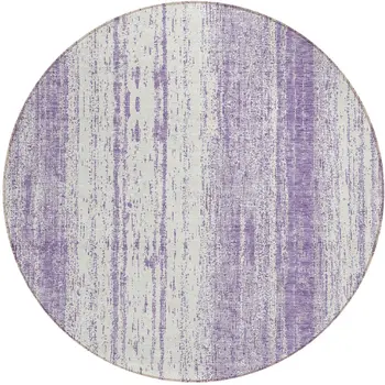 8' Purple And Ivory Round Striped Washable Indoor Outdoor Area Rug