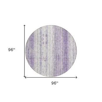 8' Purple And Ivory Round Striped Washable Indoor Outdoor Area Rug