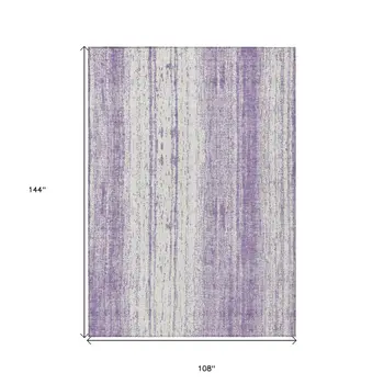 9' X 12' Purple And Ivory Striped Washable Indoor Outdoor Area Rug