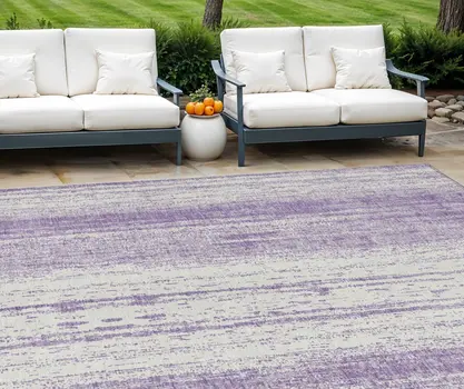 10' X 14' Purple And Ivory Striped Washable Indoor Outdoor Area Rug