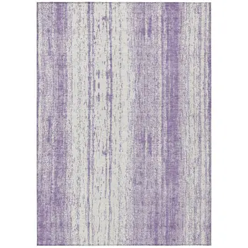10' X 14' Purple And Ivory Striped Washable Indoor Outdoor Area Rug