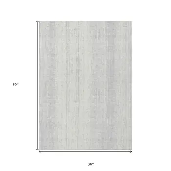 3' X 5' Silver And Ivory Striped Washable Indoor Outdoor Area Rug