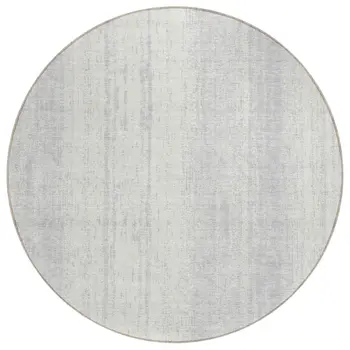 8' Silver And Ivory Round Striped Washable Indoor Outdoor Area Rug
