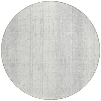 8' Silver And Ivory Round Striped Washable Indoor Outdoor Area Rug