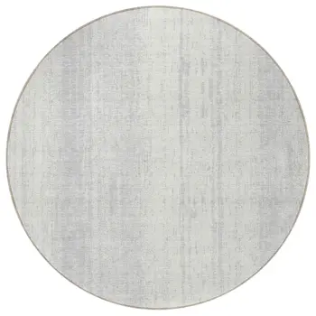 8' Silver And Ivory Round Striped Washable Indoor Outdoor Area Rug