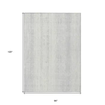 8' X 10' Silver And Ivory Striped Washable Indoor Outdoor Area Rug