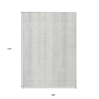 9' X 12' Silver And Ivory Striped Washable Indoor Outdoor Area Rug