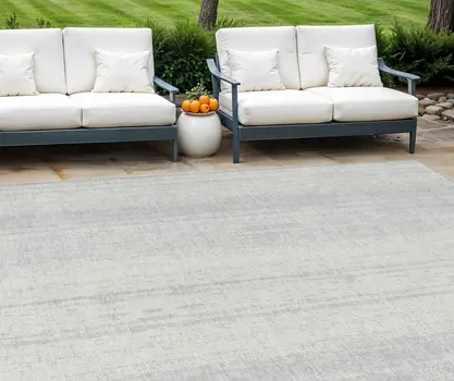 9' X 12' Silver And Ivory Striped Washable Indoor Outdoor Area Rug