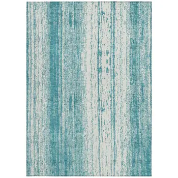 5' X 8' Teal Blue And Ivory Striped Washable Indoor Outdoor Area Rug