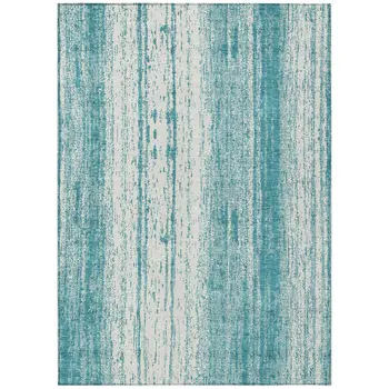 5' X 8' Teal Blue And Ivory Striped Washable Indoor Outdoor Area Rug