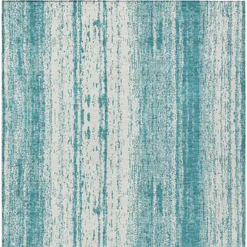 5' X 8' Teal Blue And Ivory Striped Washable Indoor Outdoor Area Rug
