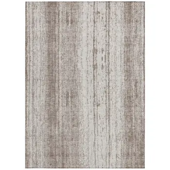 3' X 5' Taupe And Ivory Striped Washable Indoor Outdoor Area Rug