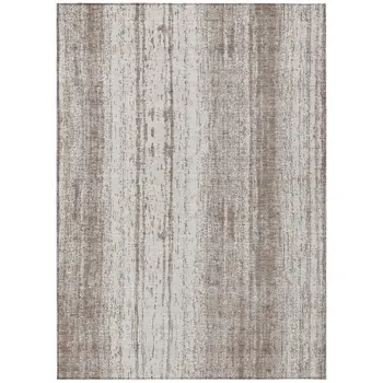3' X 5' Taupe And Ivory Striped Washable Indoor Outdoor Area Rug