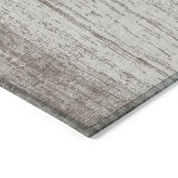 5' X 8' Taupe And Ivory Striped Washable Indoor Outdoor Area Rug