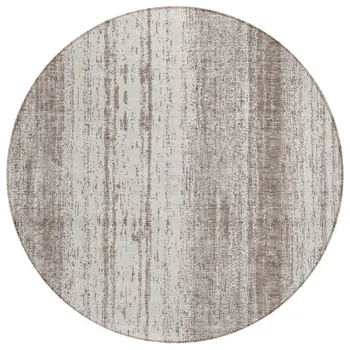8' Taupe And Ivory Round Striped Washable Indoor Outdoor Area Rug