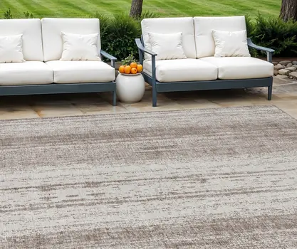 9' X 12' Taupe And Ivory Striped Washable Indoor Outdoor Area Rug
