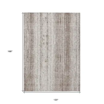 10' X 14' Taupe And Ivory Striped Washable Indoor Outdoor Area Rug