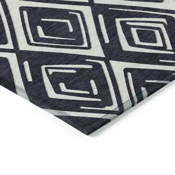 3' X 5' Black And Ivory Geometric Washable Indoor Outdoor Area Rug