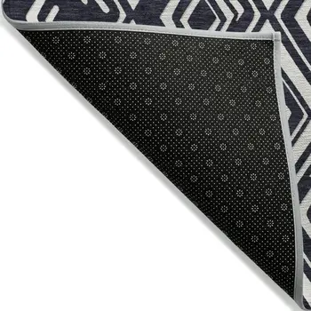 5' X 8' Black And Ivory Geometric Washable Indoor Outdoor Area Rug