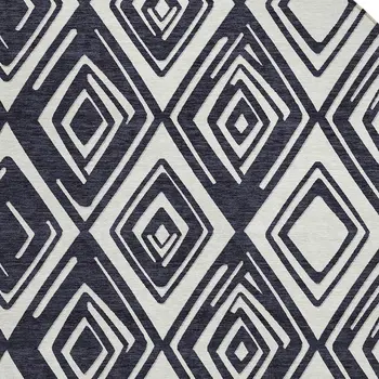 8' Black And Ivory Round Geometric Washable Indoor Outdoor Area Rug