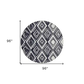 8' Black And Ivory Round Geometric Washable Indoor Outdoor Area Rug