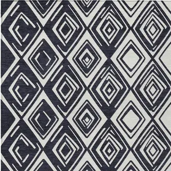 9' X 12' Black And Ivory Geometric Washable Indoor Outdoor Area Rug