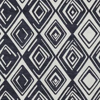 9' X 12' Black And Ivory Geometric Washable Indoor Outdoor Area Rug