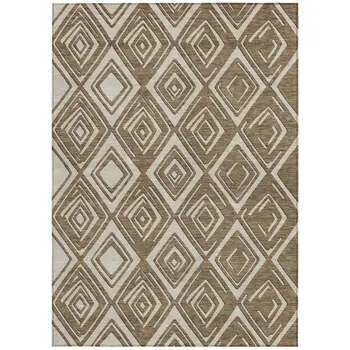 9' X 12' Brown And Beige Geometric Washable Indoor Outdoor Area Rug