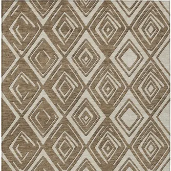 9' X 12' Brown And Beige Geometric Washable Indoor Outdoor Area Rug