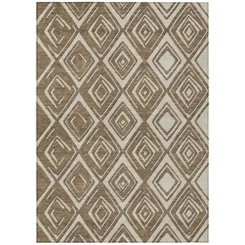 10' X 14' Brown And Beige Geometric Washable Indoor Outdoor Area Rug