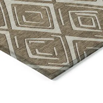 10' X 14' Brown And Beige Geometric Washable Indoor Outdoor Area Rug