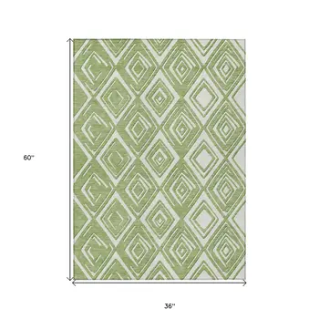 3' X 5' Green And Ivory Geometric Washable Indoor Outdoor Area Rug