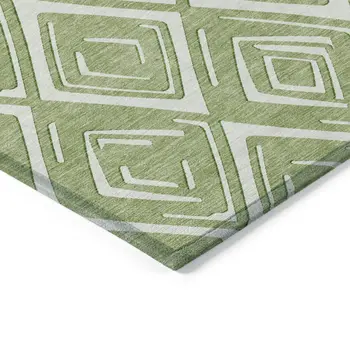 3' X 5' Green And Ivory Geometric Washable Indoor Outdoor Area Rug