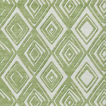 3' X 5' Green And Ivory Geometric Washable Indoor Outdoor Area Rug