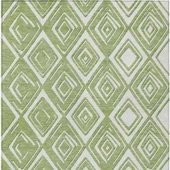 5' X 8' Green And Ivory Geometric Washable Indoor Outdoor Area Rug