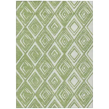 5' X 8' Green And Ivory Geometric Washable Indoor Outdoor Area Rug